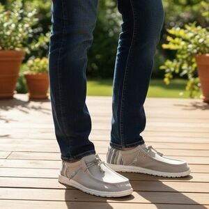 Hey Dude Wally Stretch Canvas Light Grey Casual Shoes Moccasins Men’s Size 11